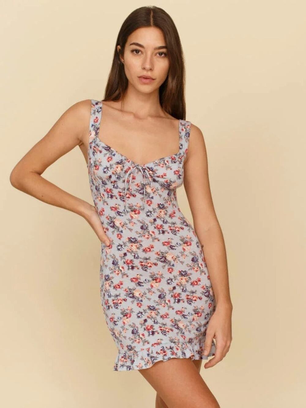 NWOT Reformation Blue Floral Ruffle Detail 'Nevada' Mini Dress Size Small